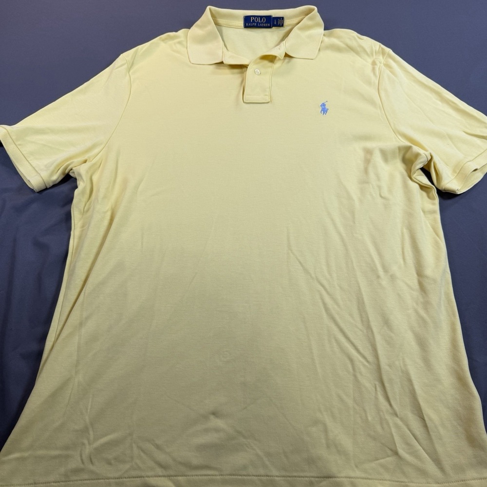 Polo‎ Ralph Lauren Polo Shirt, Short Sleeves, Yellow, Cotton, Men's Size Large